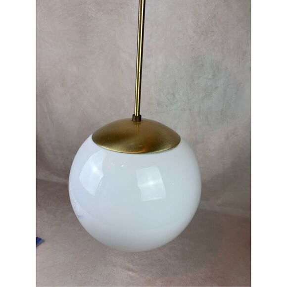 Vintage MCM 1970s Glass Globe Pendant Light Brass - Picture 10 of 13